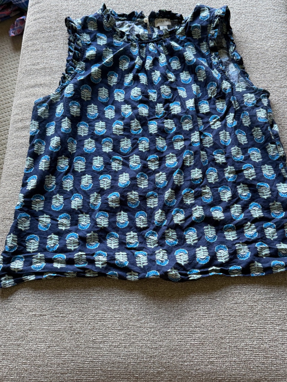 J. Crew Navy Blue Patterned Sleeveless Blouse